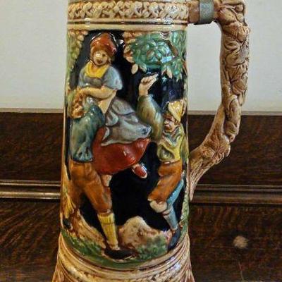 TTT175-Vintage Large Collectible Porcelain/Pewter Beer Stein