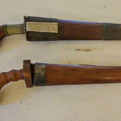 TTT479-Vintage Set Of 2 Indonesian Daggers W/Scabbards