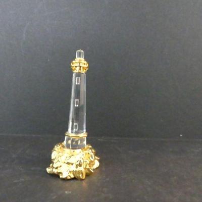 Vintage Swarvski Crystal Lighthouse with Gold Tone Base - 3" Tall