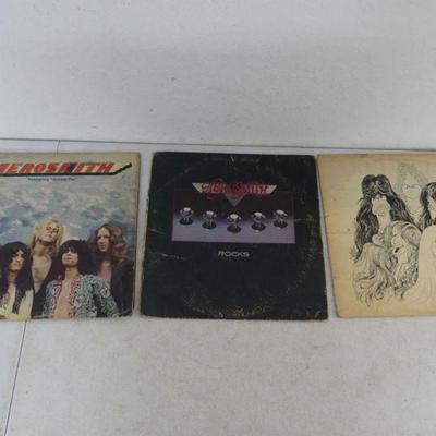 Vintage 1973, 1976 & 1977 Aerosmith Vinyl LPs "Aerosmith", "Rocks" & "Draw the Line"