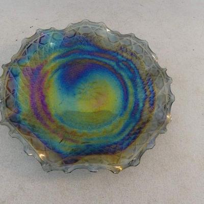 Vintage 1930s Indiana Glass Diamond Point Carnival Glass Ruffled Dish - 10½