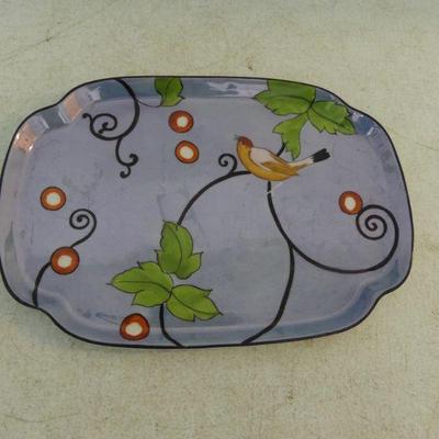 Vintage Noritake Blue Lusterware Bird Bath Tidbit Tray - 10¼" x 7"