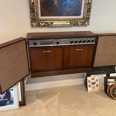Mid Century Modern General Electric GE Wall Stereo Console Record Player with Built-In Speakers