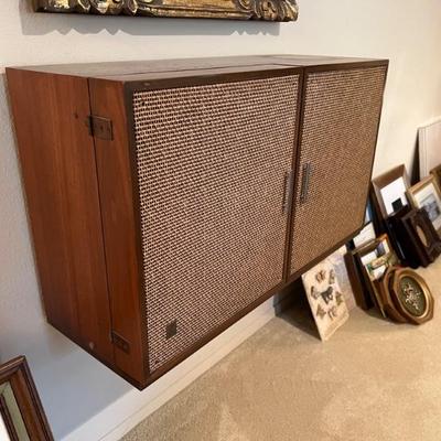 Mid Century Modern General Electric GE Wall Stereo Console Record Player with Built-In Speakers