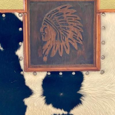 Cowhide king bed headboard carved Indian