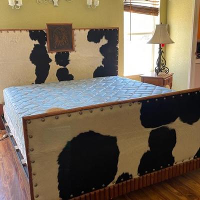 Cowhide western designer king bed