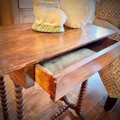 Antique side table with drawer and barley twist legs