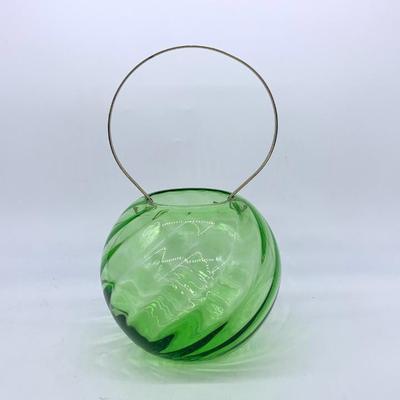 Depression uranium glass bowl w/ removable handle