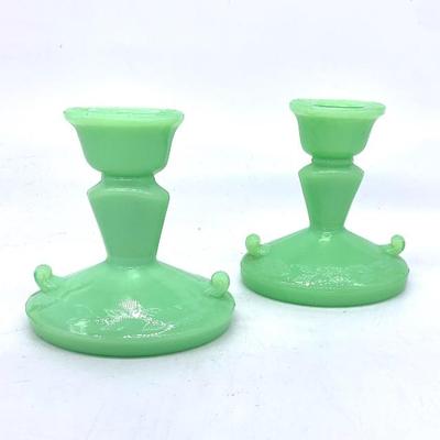 McKee Jadeite laurel pattern candle sticks