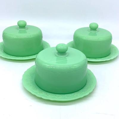 McKee Jadeite Laurel pattern cheese dishes