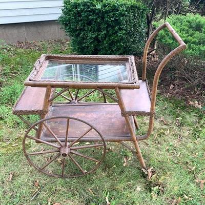 Antique wicker tea cart