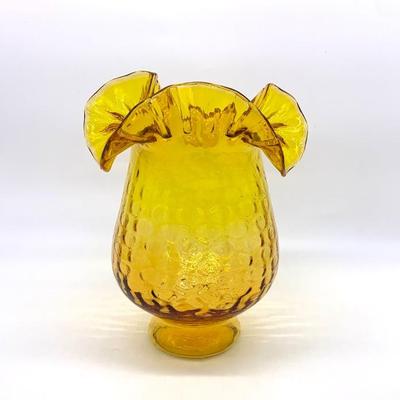 10 inch. amber ruffled-top vase