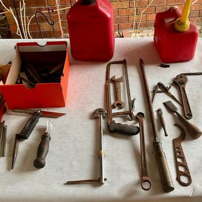 Old tools, gas cans