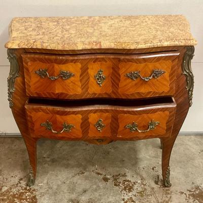 Marble topped ormalu Bombay two drawer chest