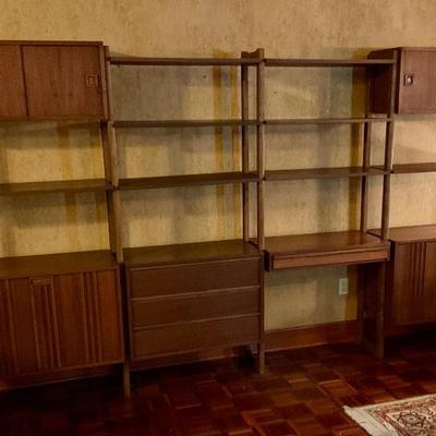 Mid century modern 4 bay modular shelving unit 
available now on our online auction