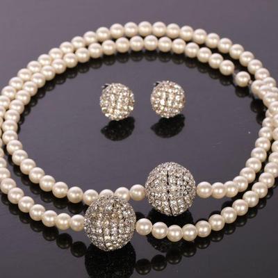 Marvella pearl & rhinestone necklace and earrings