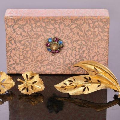 Vintage brooch and earrings in original box