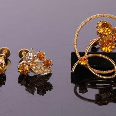 Vintage rhinestone brooch and earrings
