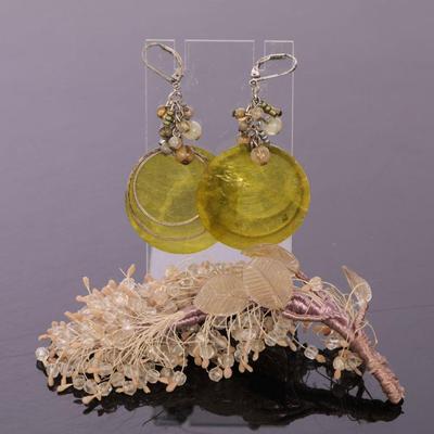 Beaded/ shell brooch and earrings