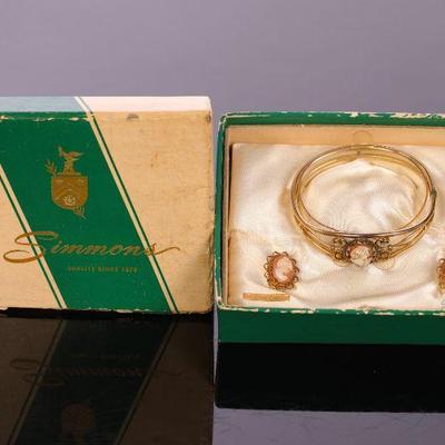 Simmons vintage gold filled cameo bracelet and earrings