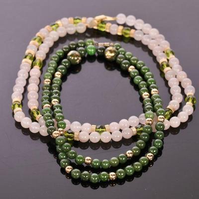 Jade and rose quartz beaded necklaces