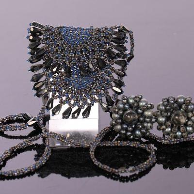 Antique beaded purse necklace and earrings