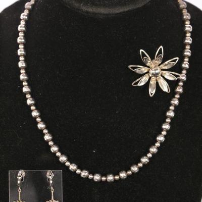 Relios sterling silver necklace, brooch, earrings