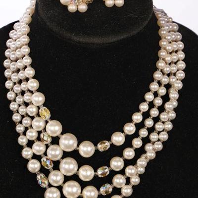 Pearl necklace and earrings