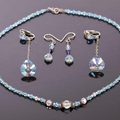 Beaded necklace, earrings