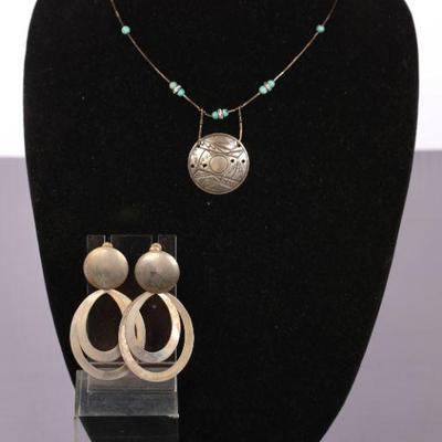 Native American sterling silver necklace and earrings