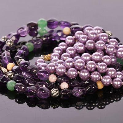 Relios- Carolyn Pollack amethyst, jade necklace and purple pearl necklace