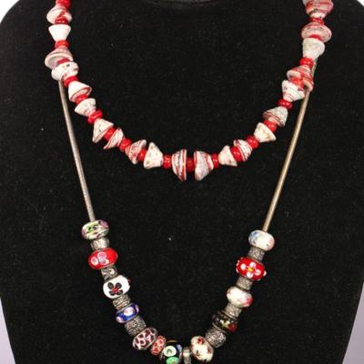 Glass beaded necklace and shell necklace