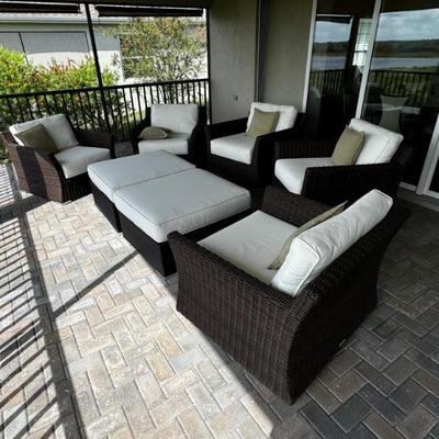 There are 3 swivel patio chairs left. Original price $425 each. At 60% off they will be $170 each plus tax. There are 2 ottomans left....
