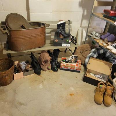 Copper Boiler and Park Bench - Harley Boots and Shoes 