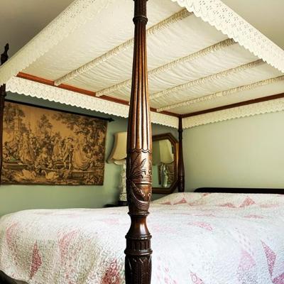 Beautiful four poster bed with lace canopy 