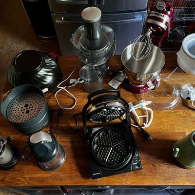juicer, instant pot air fryer adaptor, waffle iron, kitchen aid mixer and ice cream add on
