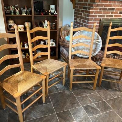 Oak rush bottom ladder back chairs 
4pc $196