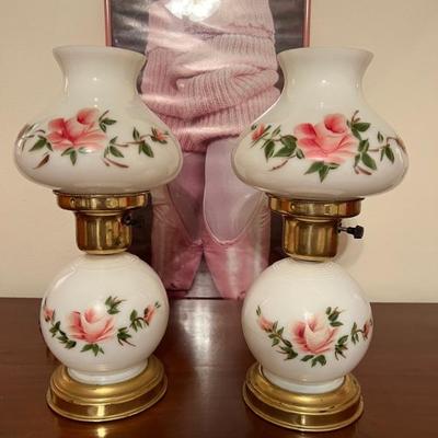Milk glass boudoir lamps $60 pair