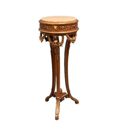 Gilded Pedestal Table with Marble Top