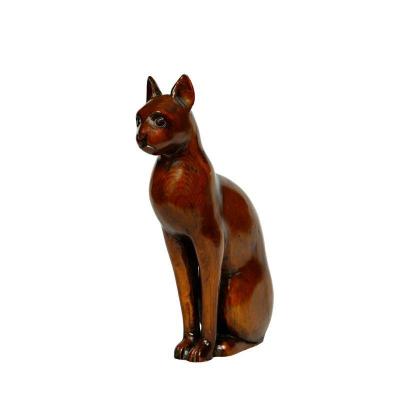 Vintage Carved Pine Cat Sculpture
