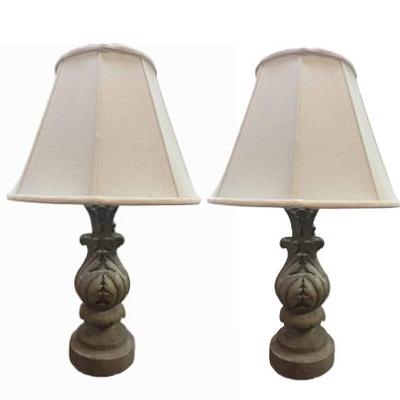 Pair Poured Stone Acanthus Lamps