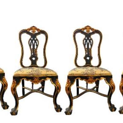 Set of 6 Baroque Black & Gold Dining Chairs