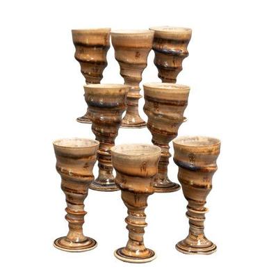 Set of 8 Ceramic Goblets Signed John Calier