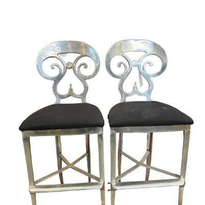 Pair Silver Metal Barstool
