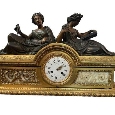 French Bronze Deniere Clock Centerpiece