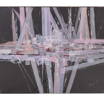 Abstract Cityscape Painting Signed Rodolfo '87