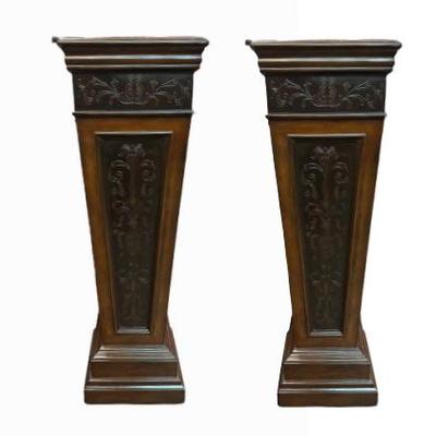 Pair Carved Wood Pedestals