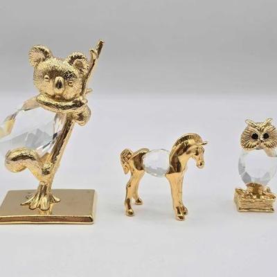#1930 • Crystal and Gold Tone Koala, Horse and Owl

