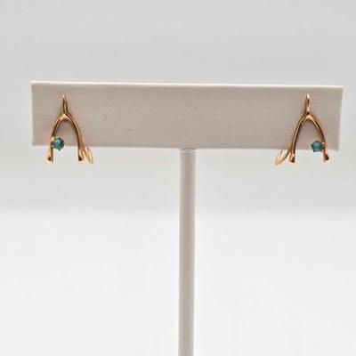 #1904 • 10K Gold Screw on Earrings with Semi-Precious Stones, 1.29g
