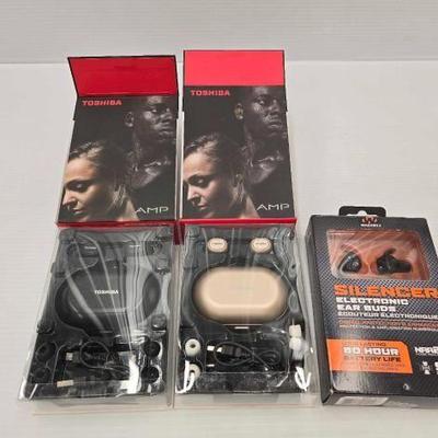 #1952 • NEW!!! (2) Toshiba AMP Ear Buds & (1) Walkers Silencer Ear Buds
